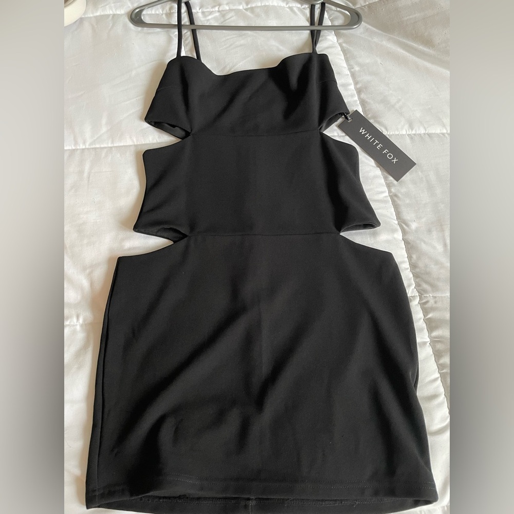 White fox black mini dress